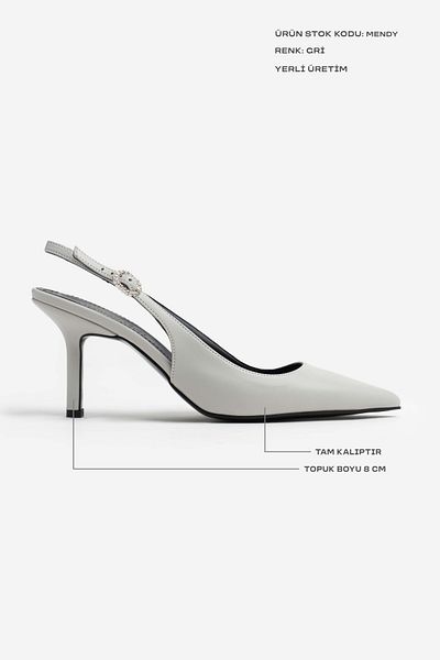 NİŞANTAŞI SHOES Mendy Grey Matte Belt Detail Pointed Toe Damen-Schuhe mit Absatz