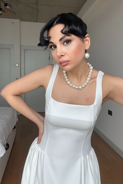 Seda Yalçın Atelier White Strappy Square Neck Paris Dress