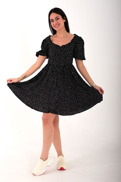 Blues Outlet Women's Heart Collar Polka Dot Short Dress-Black