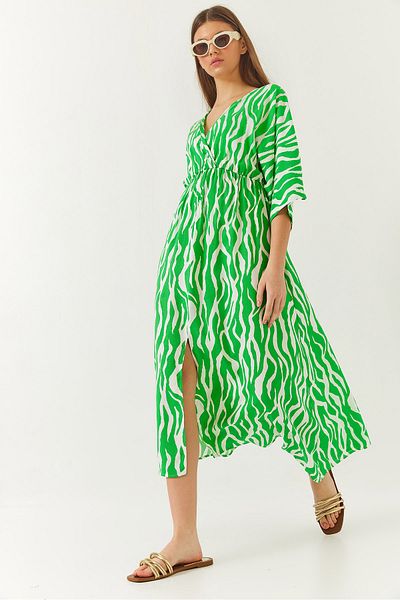 Bianco Lucci Zweireihiges, gemustertes Damenkleid mit V-Ausschnitt und Schlitz vorne 60261411