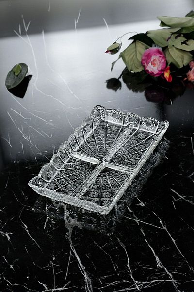 Wow Home Rectangular Glass Presentation Plate Snack Bowl with Compartments