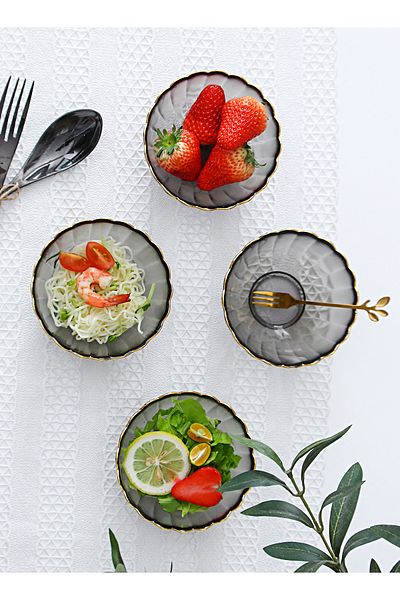 sharpdo Four Piece Glass Bowl Set With Lace And Gold Border