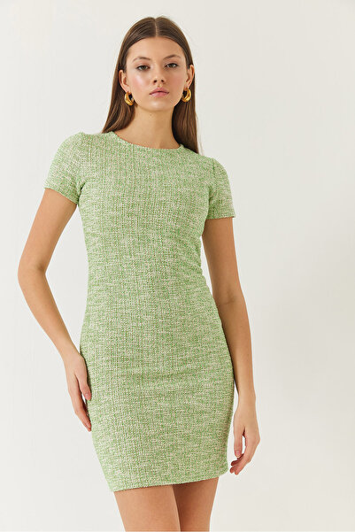 Bianco Lucci Women's Crew Neck Short Sleeve Mini Tweed Dress 60261372