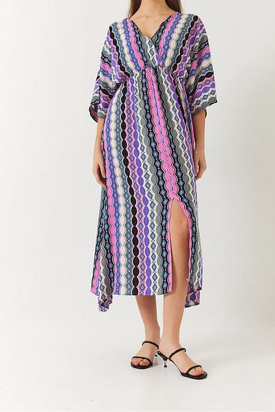Bianco Lucci Women's Double Breasted V Neck Front Slit Detail Print Dress 60261411