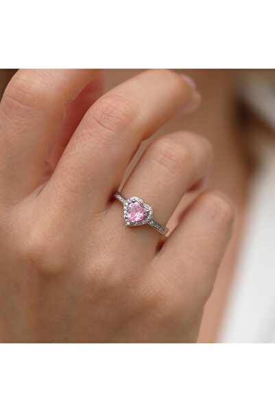 Necati Gün Kalp Pndr Model Pembe Zirkon Taşlı Gümüş Yüzük