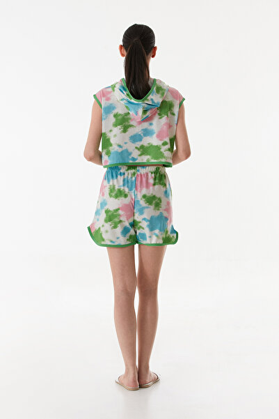 CALİA Women's Hooded Shorts Summer Printed Combed Cotton Pajama Set