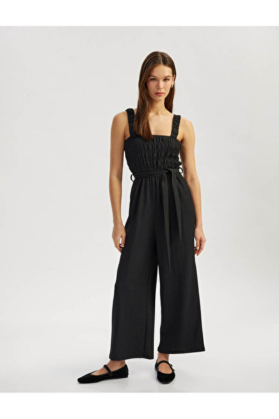 Koton Sleeveless Waist Belted Black Women's Jumpsuit 5Sal40007Ik