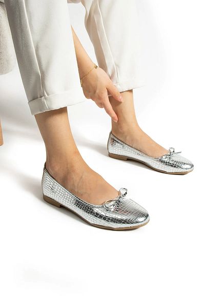 eformoda by emre yılmaz Pantofi de damă argintii, confortabili, casual, clasici, balerini B34