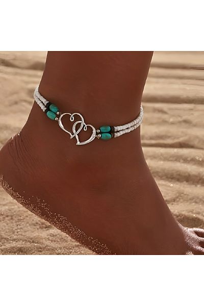 Choice Cs6069001jca1 Vintage Layer Beaded Hollow Double Heart Anklet For Women Female Bohemia Resin Beads C