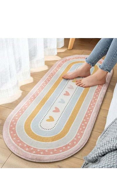 ALMUFARREJ Multicolored soft touch oval rug 160x60 cm