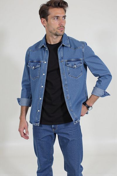 ENZİM JEANS Cămașă confortabilă pentru bărbați, 100% bumbac, denim/blugi