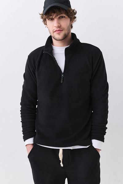 Trendiz Men's Polar Fleece Stand Collar Sweatshirt Black 2051