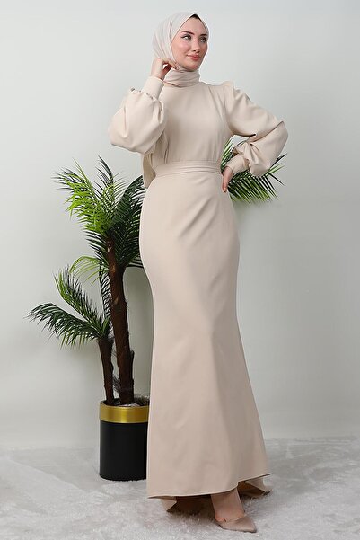 GİZ AGİYİM Μπεζ κρεπ φόρεμα Lavin