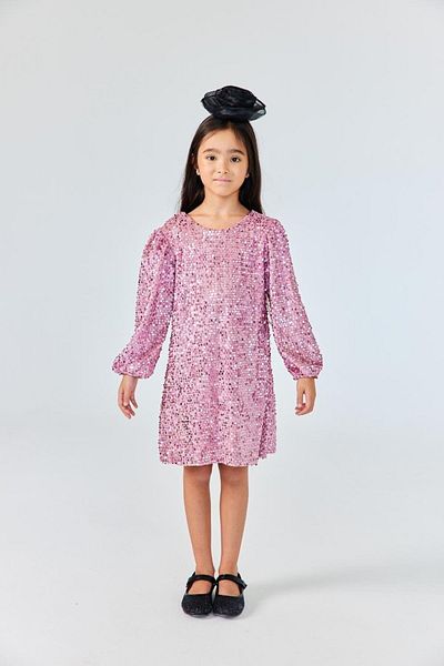 Le Mabelle Κοριτσίστικο φόρεμα Dusty Rose Velvet με παγιέτες - Oriel