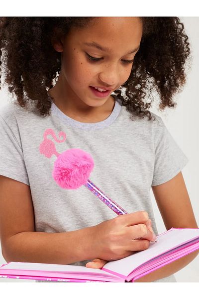 SMIGGLE -Barbie Pompom Feathered Glitter Pen with Stones Inside