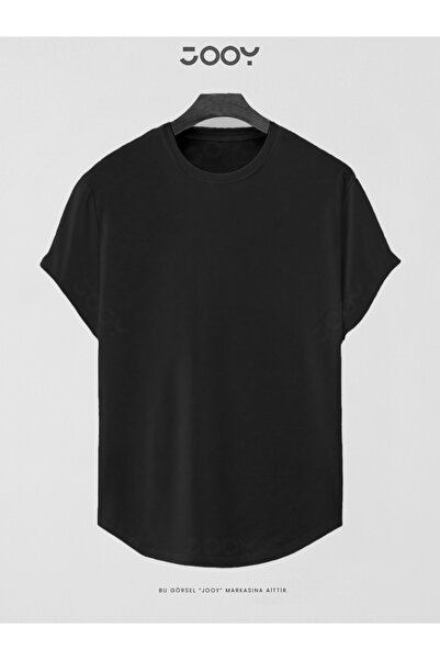 Jooy Μαύρο απλό, ατυπωμένο Basic Slim Fit Οβάλ T-Shirt