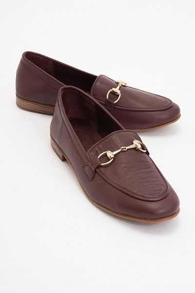 LuviShoes TREXIE Burgundy Skin Echtes Leder Schnalle Damen Loafer Schuhe