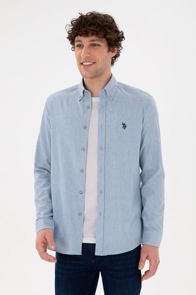 U.S. Polo Assn. Cămașă de bază cu mânecă lungă albastru deschis pentru bărbați 50296757 -VR003