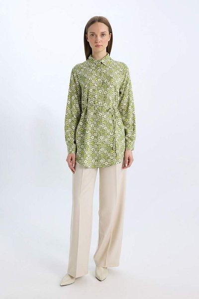 DeFacto New Season Regular Fit Patterned Belted Long Sleeve Shirt Tunic
