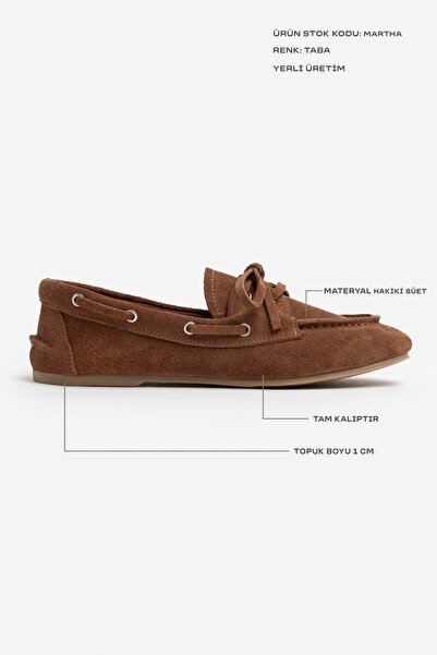 NİŞANTAŞI SHOES Martha Tan valódi velúr lapos talpú, fűzős női balerinák