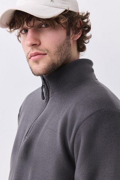 Trendiz Men's Polar Fleece Stand Collar Sweatshirt Anthracite 2051