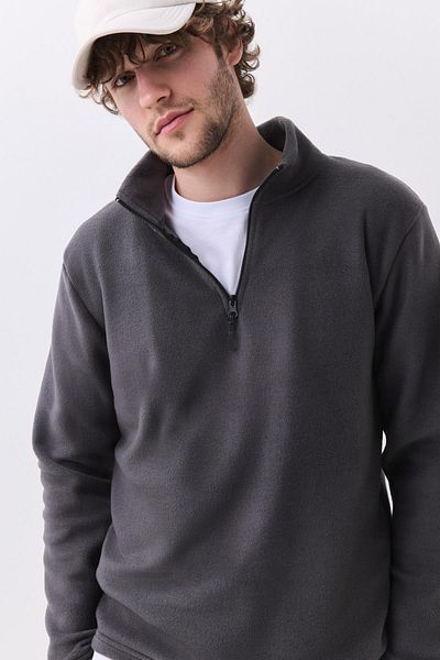 Trendiz Men's Polar Fleece Stand Collar Sweatshirt Anthracite 2051