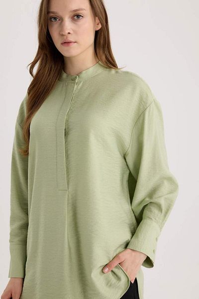 DeFacto New Season Relax Fit Prevailing Collar Basic Solid Long Sleeve Shirt Tunic