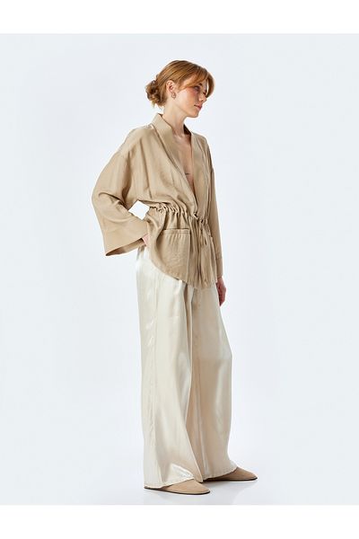 Koton High Waist Palazzo Satin Trousers with Pockets and Pleat Detail