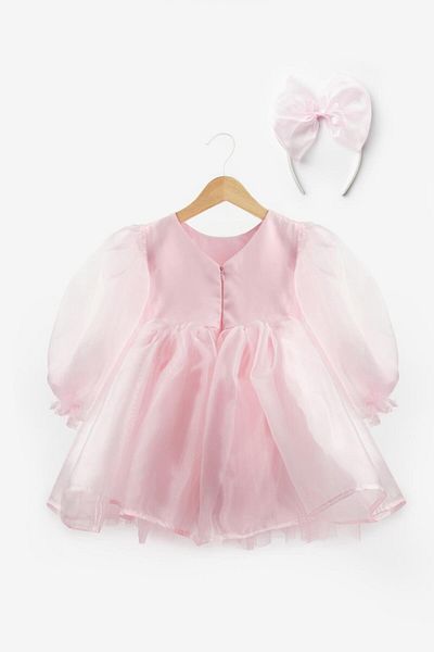 Le Mabelle Pink Long Sleeve Organza Girl's Party Dress - Sage