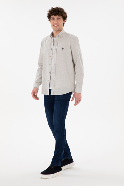 U.S. Polo Assn. Pánská béžová základní košile s dlouhým rukávem 50296757 -Vr011