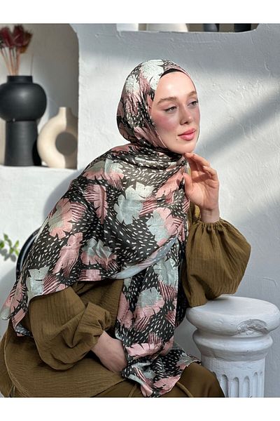 Modakaşmir شال من الخيزران اللامع بنمط أوراق استوائية