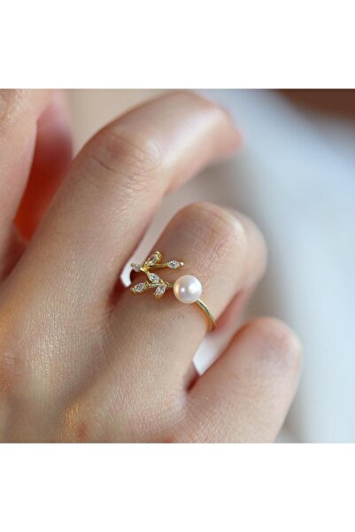 Necati Gün Zirkon Taşlı İnci ve Sarmaşık Minimal 925 Ayar Gümüş Gold Kaplama ...