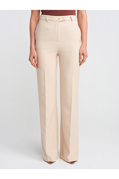 Dilvin 71610 Geniş Paça Kumaş Pantolon-Ekru