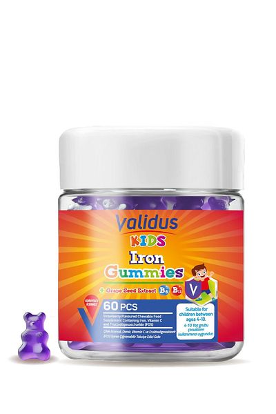 Validus Kids Iron Vitamin C Vitamin B6 - B12 Fos 60 Gummies