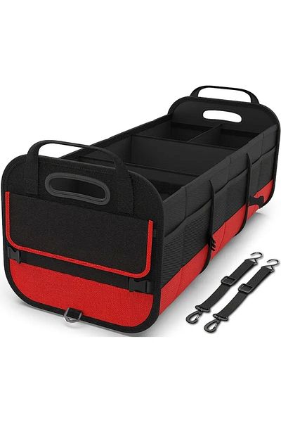 Choice Black-Red Universal Large Trunk Organizer For Car, Collapsible Multi Compartment Trunk Storage Bag W