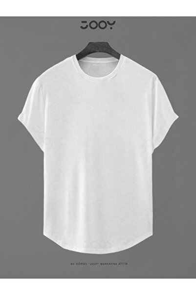 Jooy Beyaz Düz Baskısız Basic Slim Fit Oval Kesim T-Shirt