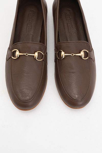 LuviShoes Trexie Brown Skin Genuine Leather Buckle Women's Loafer Shoes