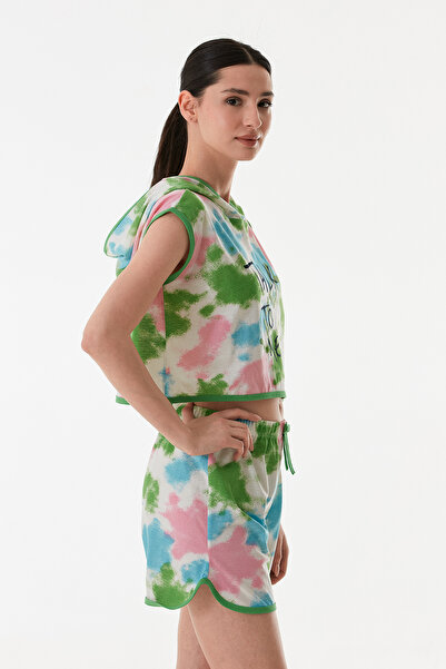 CALİA Women's Hooded Shorts Summer Printed Combed Cotton Pajama Set