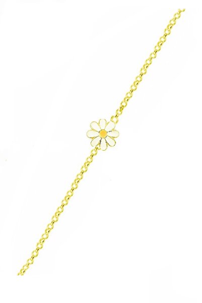 Trend Silver 925 Ayar Gümüş Mineli Sarı Papatya Çocuk Bileklik