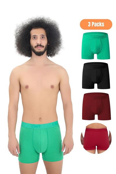 CNT Men's 3-Piece Boxer, 1st Class Fabric, Premium Package, Special Design. Plain Lycra Boxer Shorts Dowry Gift