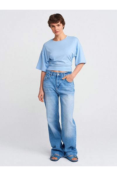 Dilvin 71791 Pantaloni din denim cu picioare late - Culoare deschisă, albastru