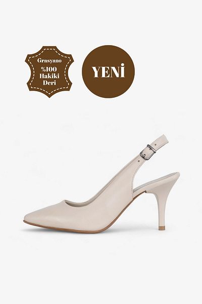 Grasyano 7.5 Cm Soft Real Leather Stiletto Sandals - Ecru Cream, Open Back