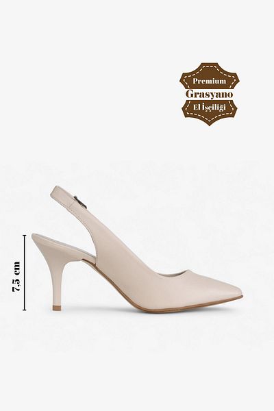 Grasyano 7.5 Cm Soft Real Leather Stiletto Sandals - Ecru Cream, Open Back