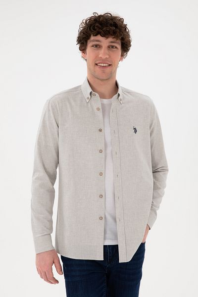 U.S. Polo Assn. قميص أساسي بيج بأكمام طويلة للرجال 50296757 -VR011