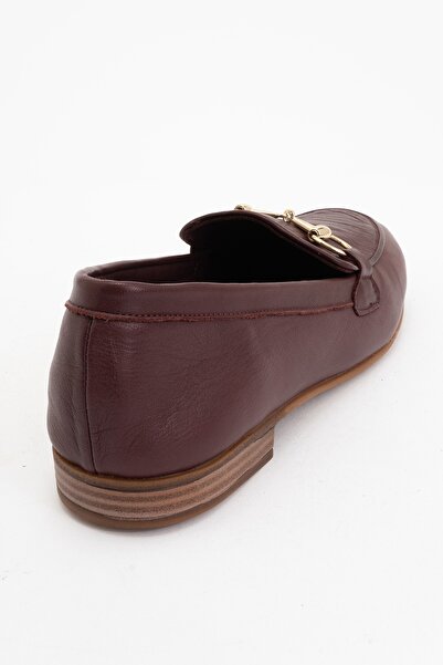 LuviShoes TREXIE Bordo Cilt Hakiki Deri Tokalı Kadın Loafer Ayakkabı