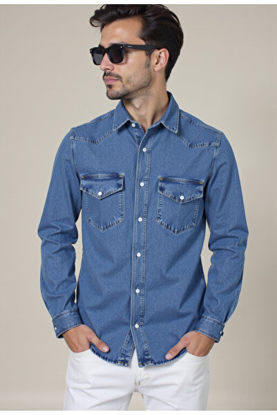 ENZİM JEANS Erkek %100 Pamuk Denim/Kot Rahat Gömlek- Ceket
