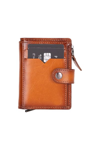 Lev Leather Калъф за кредитни карти и портфейл от естествена кожа с изскачащ механизъм и RFID защита
