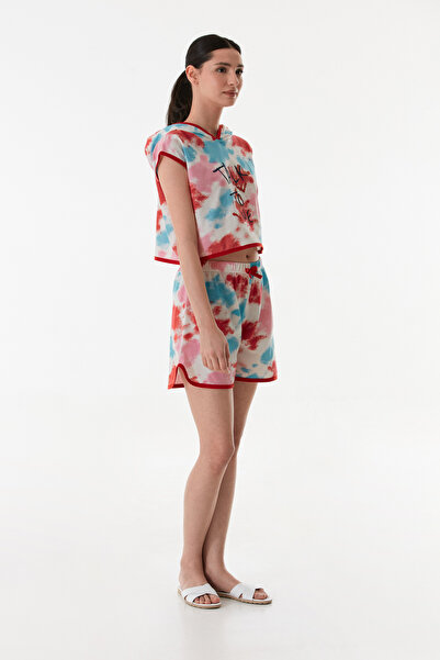 CALİA Women's Hooded Shorts Summer Printed Combed Cotton Pajama Set