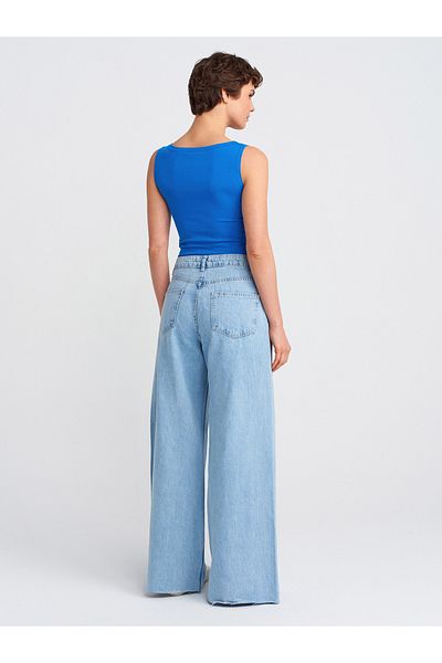 Dilvin 71787 Pantaloni largi din denim fără cusături - Albastru