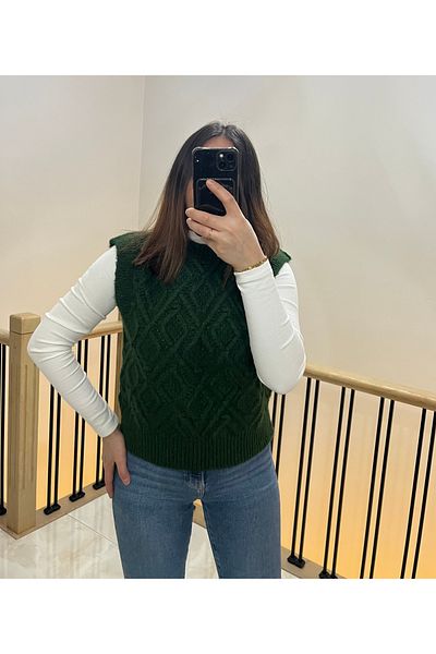 JOYKEEPER Sweater Argyle Patterned Sleeveless Green Women's Sweater
